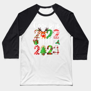 Goodbye 2022 Hello 2023 Retro Groovy Christmas New Year Baseball T-Shirt